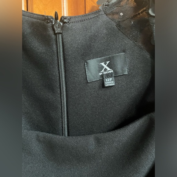 NWT Xscape long dress cap sleeves with flower appliqué. Size 12P - Picture 7 of 8